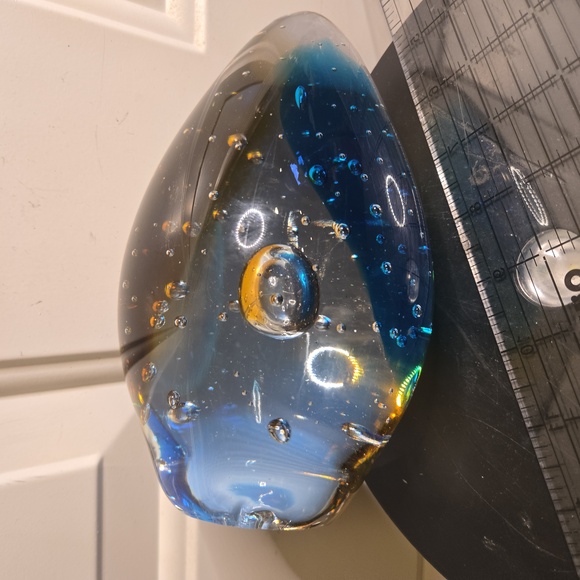 Blue and Amber Glass Art Magnum Paperweight Sculpture - Picture 9 of 9